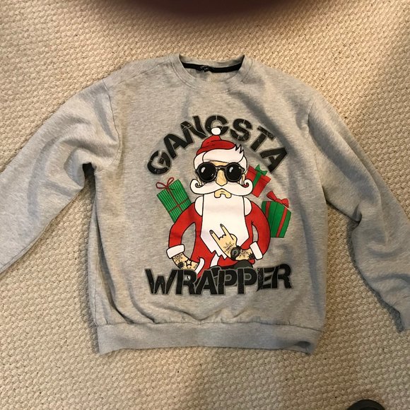 WIN THE UGLY SWEATER CONTEST - GANSTA WRAPPER XMAS SWEATSHIRT - GLASSES LIGHT UP - Picture 4 of 6